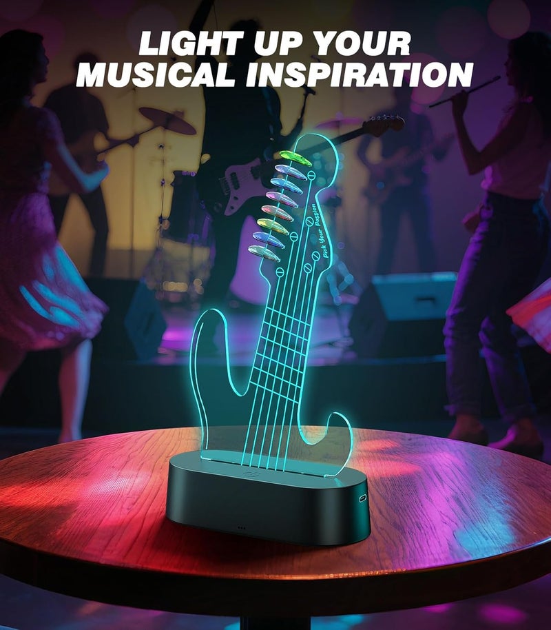 MoKo Light Up Guitar Pick Holder, 7-Color Changing LED Guitar Pick Display, Adjustable Brightness, USB Powered, Holds 8 Picks, Guitar Gifts for Men/Players/Musicians, Guitar Accessories - Image 2
